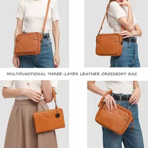 Three-layer PU leather crossbody bag multi-functional briefcase