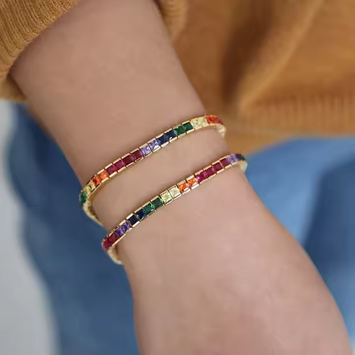 😍Favorite hot pop💎 Colored square tennis chain bracelet🌈