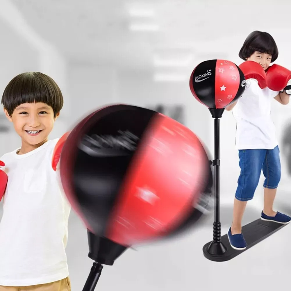 Kids Boxing Stand + Gloves and Pump (Height-Adjustable)
