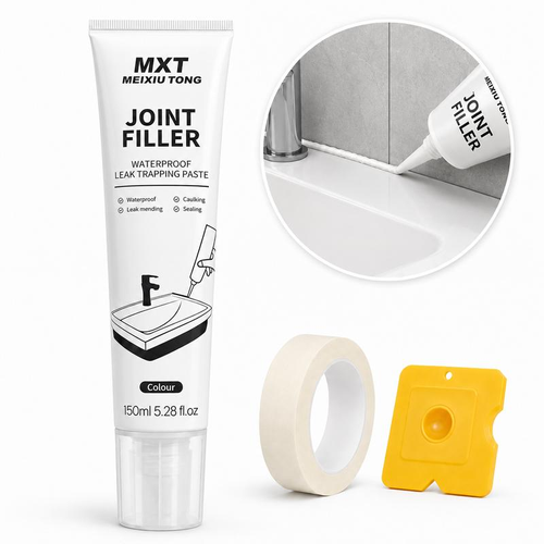 Waterproof Caulking Paste Joint Fix Kit, 150ml Sealant for Bathroom-Kitchen, Tape+Scraper Kit with Scrape to Smooth Tool & Masking Tape for Sealing Gaps, Yes, None