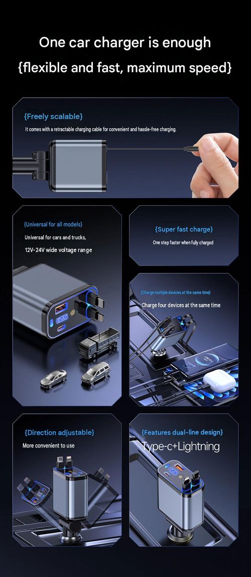 4-in-1 Retractable Super-Fast Charging Cable & PD Fast-Charging Car Charger (Cigarette Lighter Plug)