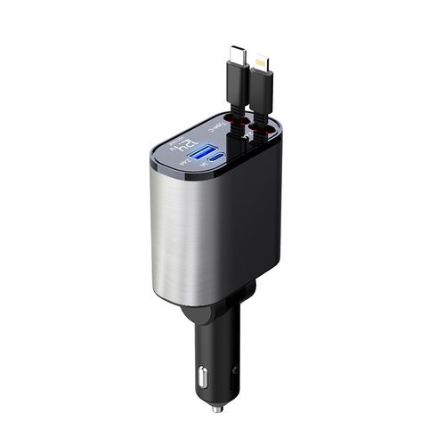 4-in-1 Retractable Super-Fast Charging Cable & PD Fast-Charging Car Charger (Cigarette Lighter Plug)