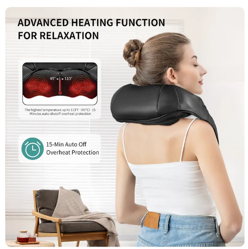 Shiatsu Neck and Back Massager with Soothing Heat, Ergonomic 8 Deep-Kneading Massage Nodes with Heat Electric Shiatsu Back Massager for Neck Shoulder & Body Muscle Relief Portable