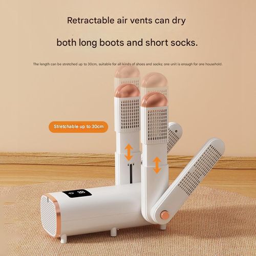 Foldable shoe dryer, extendable, intelligent UV sterilization, deodorization, and drying for home use.