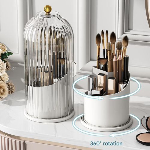 Rotating Cosmetics Organizer — Makeup Brush Holder, Lipstick & Eyeshadow Storage, Desktop Vanity Caddy for Eyebrow Pencils, Combs, Brushes, and Pens