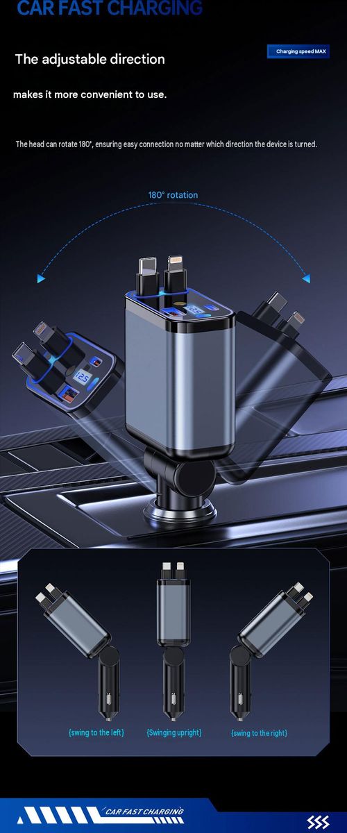4-in-1 Retractable Super-Fast Charging Cable & PD Fast-Charging Car Charger (Cigarette Lighter Plug)