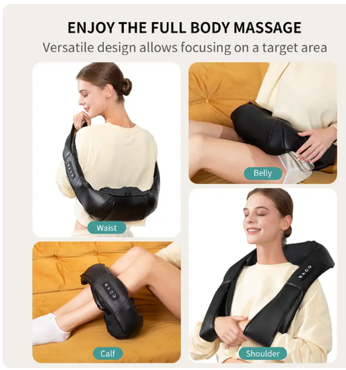 Shiatsu Neck and Back Massager with Soothing Heat, Ergonomic 8 Deep-Kneading Massage Nodes with Heat Electric Shiatsu Back Massager for Neck Shoulder & Body Muscle Relief Portable