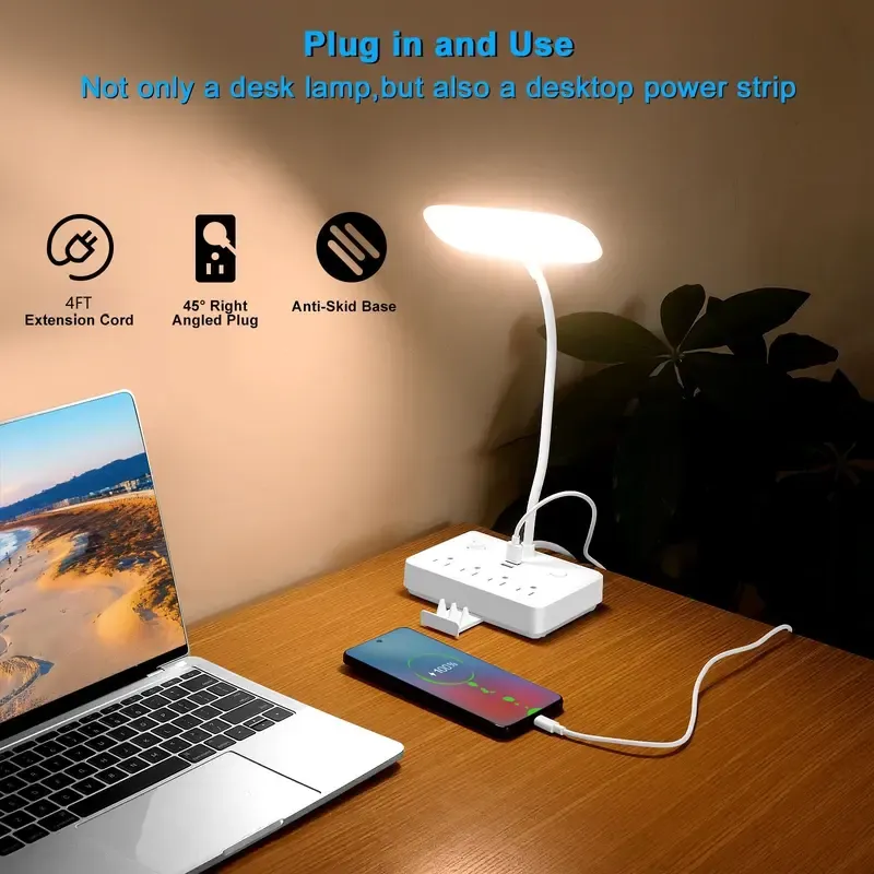 LED Desk Lamp with 4 AC Outlets & 2 USB Ports | Buy with Cash on Delivery in Ghana