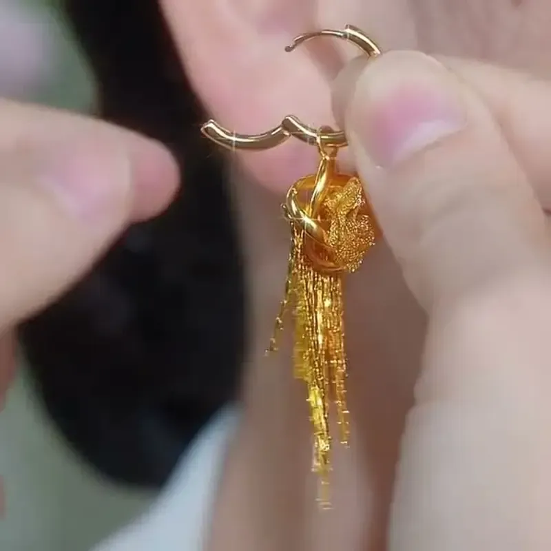LisiZen Rose Tassel Earrings 14K Gold Plated Long Drop Earrings French Style Floral Earrings Sparkling Chain Jewelry, Elegant Statement Earrings for Women DZEH4279 Chic