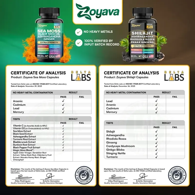 Dynamic Vitality Bundle - Zoyava Sea Moss & Shilajit Supplements - All-in-One Multivitamin Combo with Extra Strength Ingredients Significantly effective for small penis size erectile dysfunction and premature ejaculation- MADE IN USA
