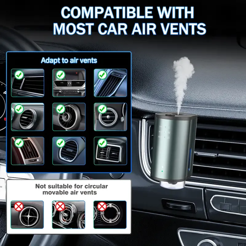 Smart Car Air Freshener Diffuser, Rechargeable Auto Aroma Spray, 3 Adjustable Scent Level, Car Vent Perfume With 3 Bottles Essential Oil