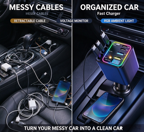 7-in-1 Retractable Car Charger 120W | Star Projector & RGB Light | Ghana Stock & COD