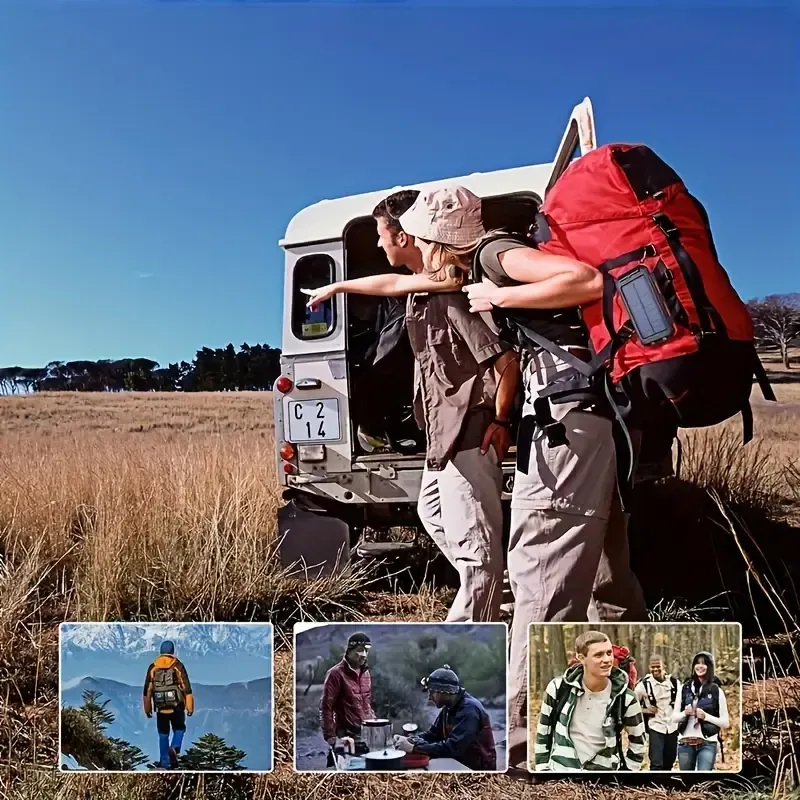 Portable Solar Power Bank, Dual USB Emergency Charger with Flashlight & Compass for Blackout