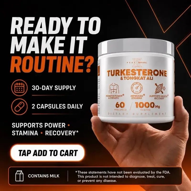 Peak Revival-X Natural Testosterone Booster for Men - Turkish Testosterone 1000 mg, Tongkat Ali, Colostrum - Enhances strength, endurance, energy, promotes recovery, builds muscle, and improves erectile function in middle-aged and older men - Eurofins tested pre-workout supplement, 60 capsules, fitness supplement, endurance supplement.
