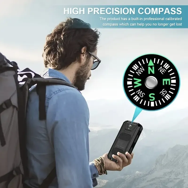 Portable Solar Power Bank, Dual USB Emergency Charger with Flashlight & Compass for Blackout