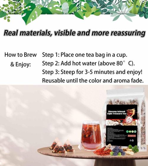 30bags Ginseng-Infused Eight Treasure Tea, Kidney Tea Formula Ginseng eight Treasure Teas for Women & Men, Nnatural Ingredients Sweet Taste and Aroma150g（5g*30pcs)