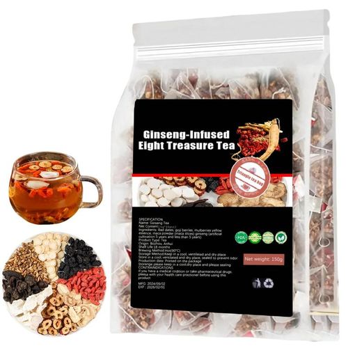 30bags Ginseng-Infused Eight Treasure Tea, Kidney Tea Formula Ginseng eight Treasure Teas for Women & Men, Nnatural Ingredients Sweet Taste and Aroma150g（5g*30pcs)