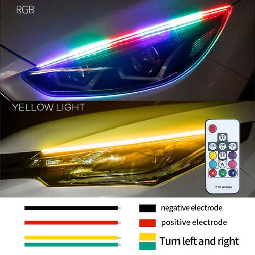 🚗💡Faixa de luz LED colorida, fluxo RGB, luz de circulação diurna, à prova d'água, multicolorida