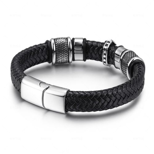New Stainless Steel Cross Fashion Bracelet Personality Multilayer Woven Leather Jewelry