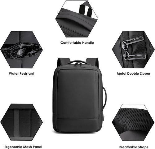 Expandable Waterproof Travel Laptop Backpack with USB Charging Port, College Backpack Airline Approved Business Work Bag Fits 15.6 Inch Computer for Men Women
