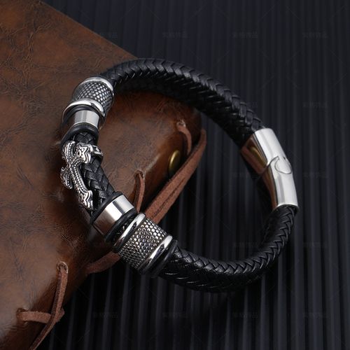 New Stainless Steel Cross Fashion Bracelet Personality Multilayer Woven Leather Jewelry