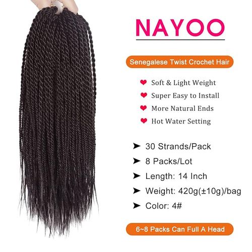 Senegalese Twist Crochet Braids Hair for Black Women Havana Twist Crochet Hair Medium Twist Prelooped Synthetic Braiding Hair Extensions (14Inch Offblack)