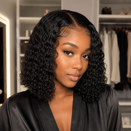 Lace synthetic fiber black short curly wig for the forehead, soft, smooth, tangle-free, and does not fall out.