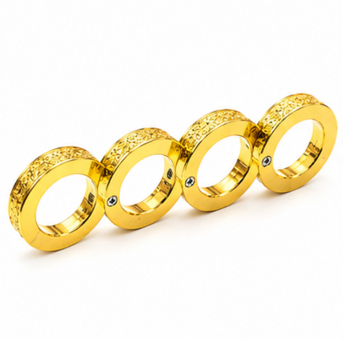 Rose Gold‑Plated Carved Four‑Finger Ring, Fidget Stress Relief Toy, Trendy Stylish Fashion Accessory