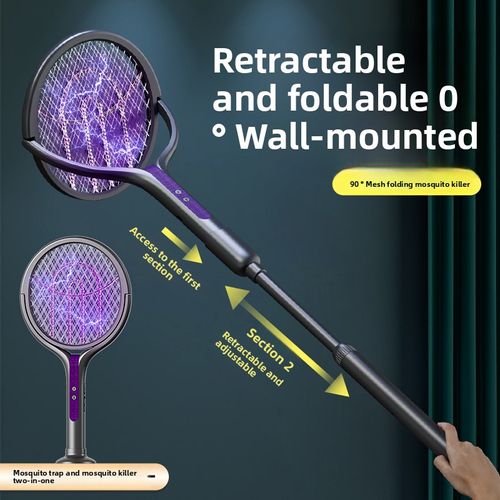 💥Eliminate all mosquitoes: Rechargeable 90-degree rotatable telescopic electric swatter with an extended handle