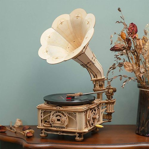 ROKR Retro DIY 3D Wooden Puzzle Laser Cut Luxury Gramophone Model Kit Xmas Toy