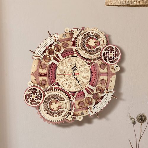 ROKR Zodiac Wall Clock 3D Wooden Puzzle Kit DIY Mechanical Model Clock Xmas Gift
