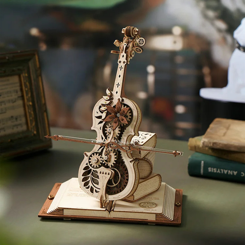 ROKR 3D Puzzles for  1:5 Scale Cello Model Kit with Base 199pcs Wooden Music Box Building Kit