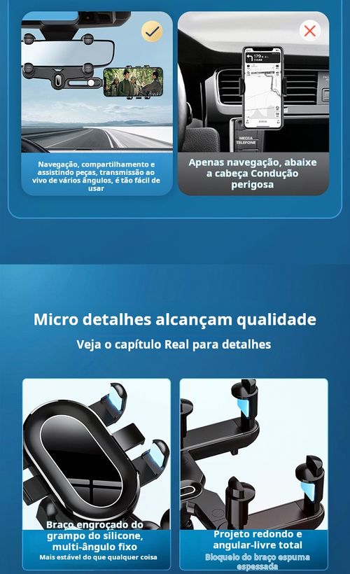 Suporte para telemóvel no espelho retrovisor