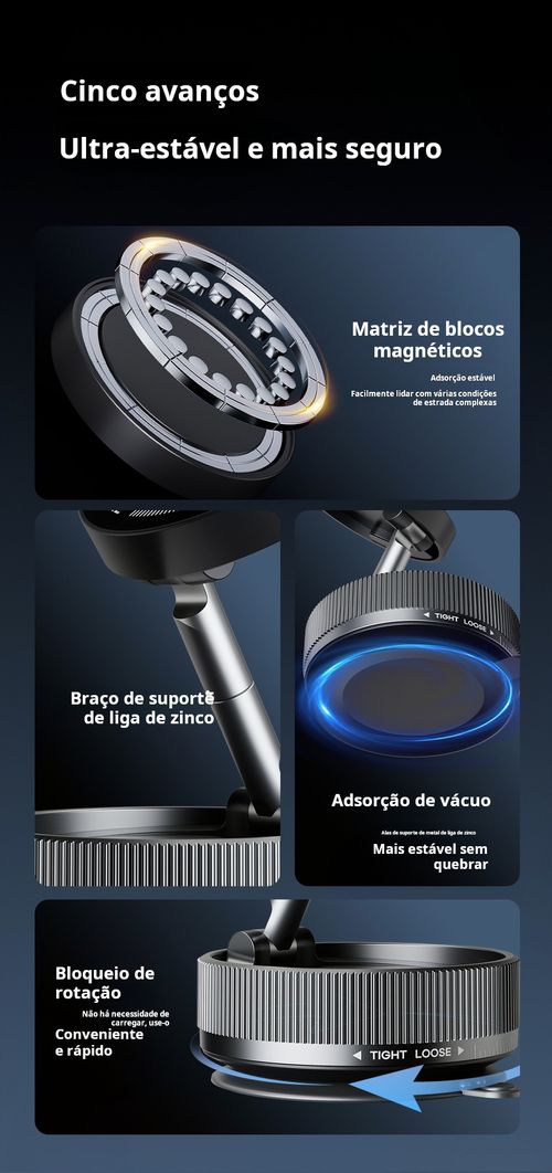 Suporte multifuncional para telemóvel com sistema de sucção