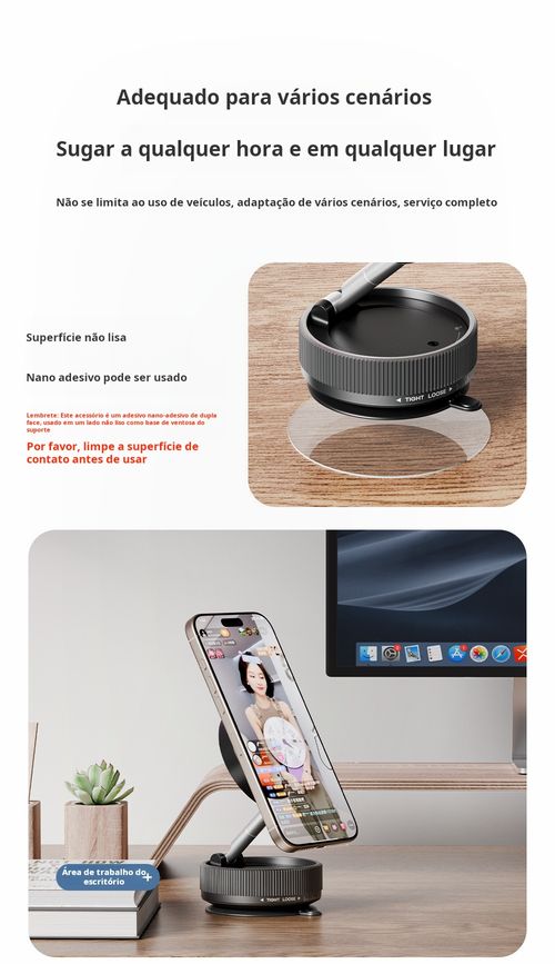 Suporte multifuncional para telemóvel com sistema de sucção