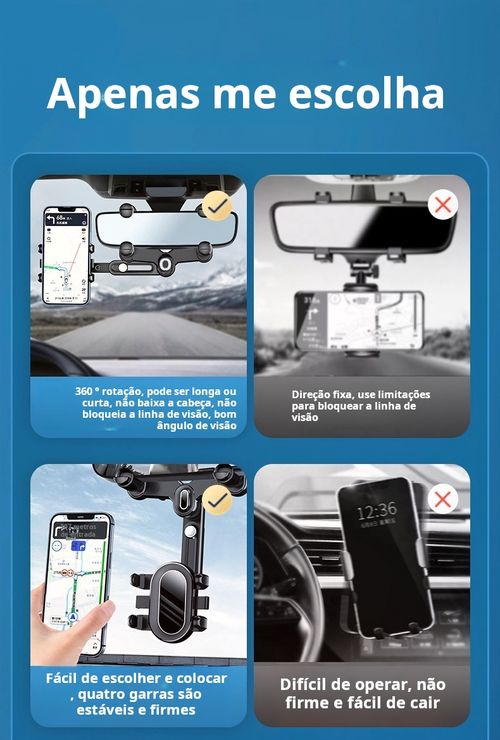 Suporte para telemóvel no espelho retrovisor