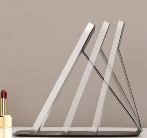 Hot Selling Portable Double-Sided Leather Vanity Mirror Square Folding Design LED Color Switch Touch Dimming Plastic Battery