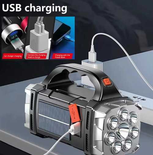 Powerful LED Flashlight USB Solar Rechargeable Flashlight COB Outdoor Camping Torch Portable Solar Phone Charge Camping Lamp