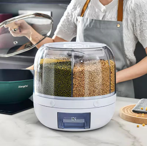 360 Grain Dispenser, Rotating Grain Storage Food Dispenser With Button Moisture Resistant Household Kitchen Storage Container