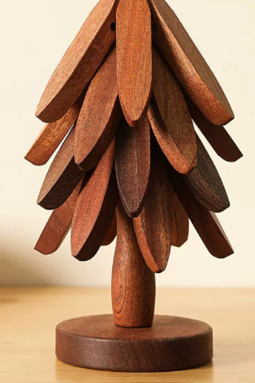 Wooden Trivets for Hot Dishes Protection Foldable Coaster Pads Teapot Holder Decorative Christmas Tree Shape Table Mat W24-608