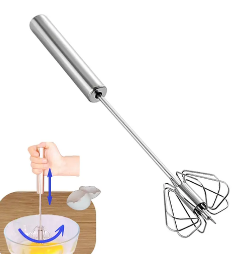 Stainless Steel Hand Push Semi-automatic Egg Whisk Beater Mixer Easy Use and Save Much Energy Self Stirring Whisk
