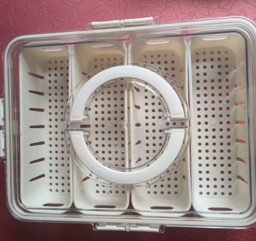 Nine Grid Circular PET Storage Box for Dried Fruit Snacks Kitchen Plastic Seasoning Container Handle Sealed Storage for Food