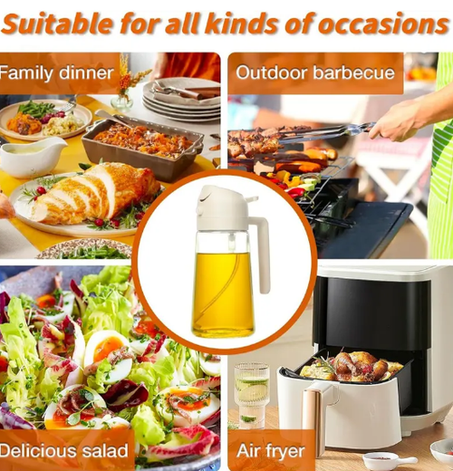Portable 470ml Olive Oil Glass Spray Bottle 2 in 1 Oil Sprayer Dispenser Bottle for Kitchen Cooking