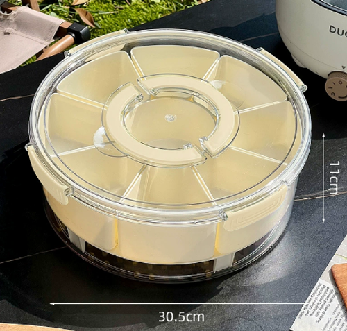 Nine Grid Circular PET Storage Box for Dried Fruit Snacks Kitchen Plastic Seasoning Container Handle Sealed Storage for Food