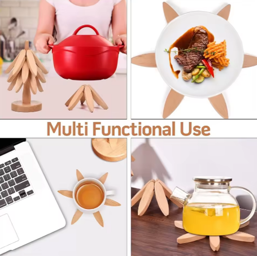 Wooden Trivets for Hot Dishes Protection Foldable Coaster Pads Teapot Holder Decorative Christmas Tree Shape Table Mat W24-608
