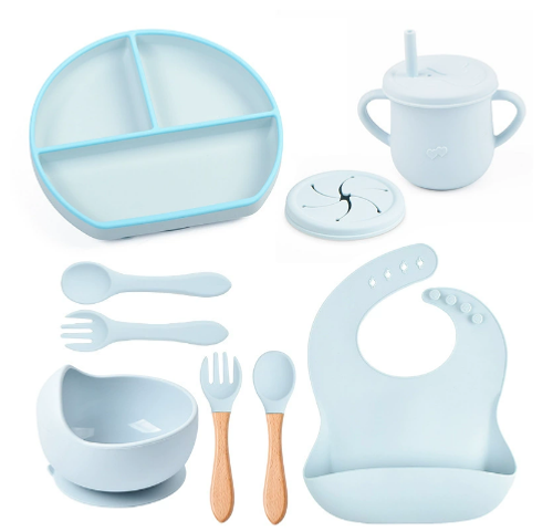 8-piece Set of Classic Silicone Tableware for Children's Comfortable Dining, Including Spoons, Forks, Straws and Cups