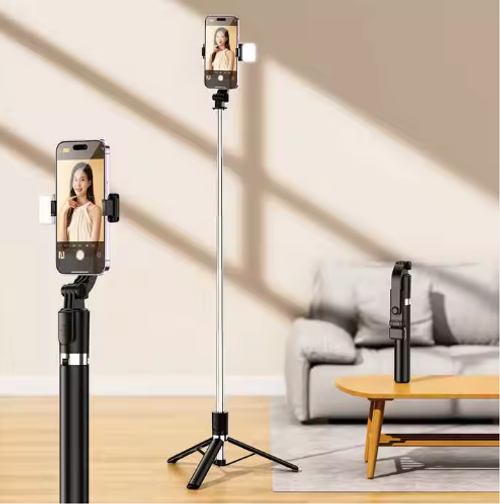Wholesale Price R1S-L Selfie Stick Top Selling 1.7m Length Extendable Tripod Stand with Fill Light 360 Rotation with Remote