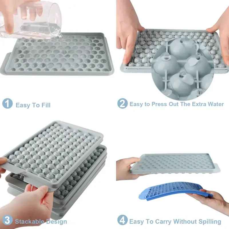 Food Grade 33 Grids Round Shaped Ball Ice Tray Plastic Ice Ball Maker Mold Ice Cube Tray With Lids