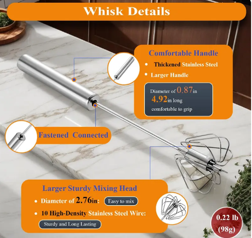 Stainless Steel Hand Push Semi-automatic Egg Whisk Beater Mixer Easy Use and Save Much Energy Self Stirring Whisk