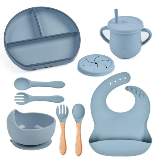 8-piece Set of Classic Silicone Tableware for Children's Comfortable Dining, Including Spoons, Forks, Straws and Cups